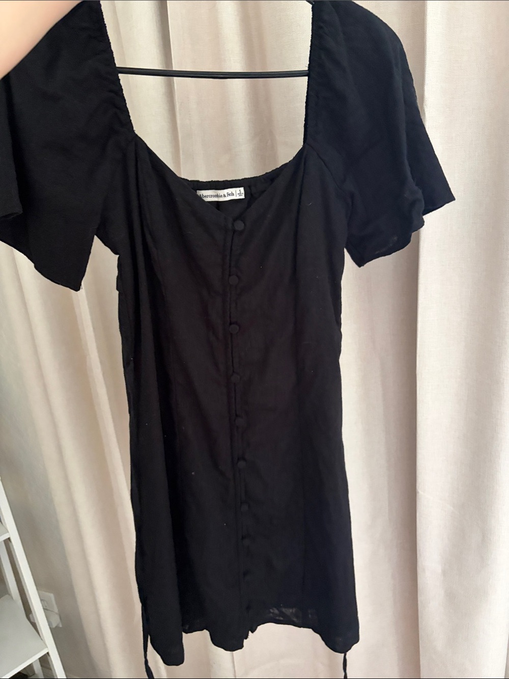 Abercrombie & Fitch Black Linen Button-Front Mini Dress